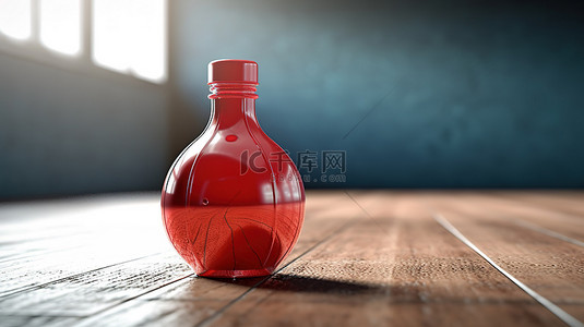 桌子有水背景图片_桌子上有一个红色运动塑料水瓶的老式照片，以 3D 渲染