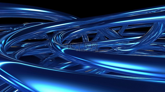 上高背景图片_蓝色背景上高科技金属结构的未来钢形状抽象 3D 渲染，空白空间中有线条