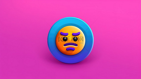 狡猾的坏人 3d 图标，圆形按钮轮廓上有情感，平面颜色表情符号