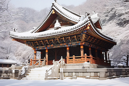 景背景图片_一座坐落在雪地之中的寺庙