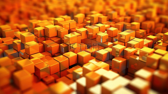 橙色立方体抽象 3d 渲染秋天的墙