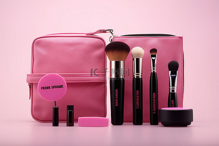 粉色化妆盒背景图片_粉色化妆刷海绵和刷盒