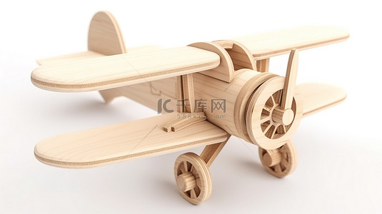白色背景展示 3d 木制玩具飞机