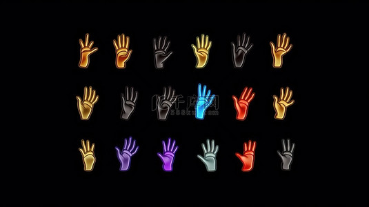 指向手势背景图片_渲染插图中 3D 卡通手势标志性人物的集合
