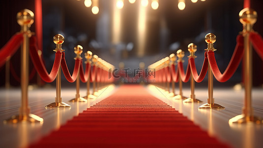 好莱坞首映红地毯黄金屏障聚光灯和狗仔队 3D