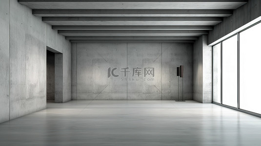 入口景墙背景图片_抽象室内设计中混凝土墙背景的空现代陈列室的 3D 渲染