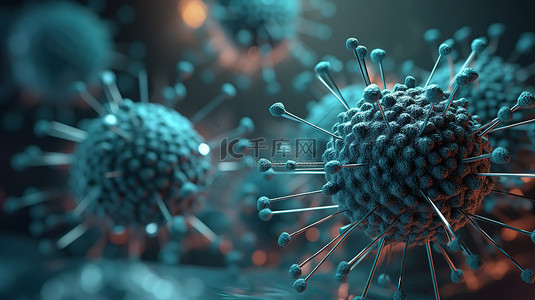 散焦设计上的抽象病毒细胞 3D 渲染医学背景