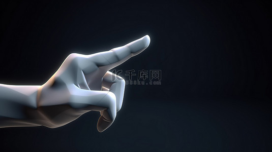 用食指或点击手势在 3d 渲染中向左指向卡通手