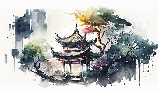 中國山背景图片_中国风建筑蓝色背景