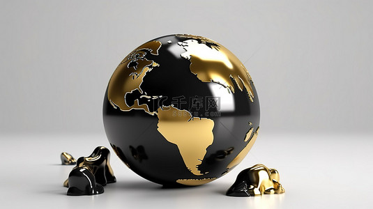 金白渐变背景图片_白色背景 3d 渲染上的华丽地球概念黑色和金色