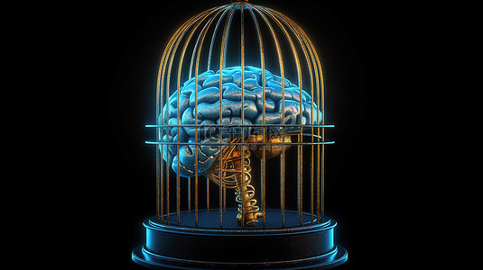 笼背景图片_3D 渲染中的笼中大脑概念