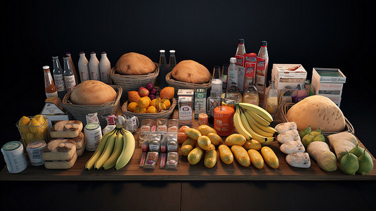 杂货食品背景图片_剩余的 3d 杂货物品