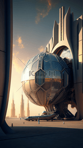 战舰背景背景图片_科幻球形建筑背景