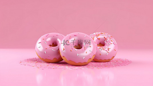 美食背景图片_漂亮的粉红色横幅上冰甜甜圈的 3D 渲染