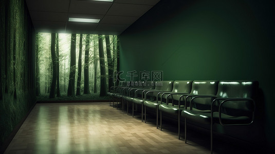 医院房间背景图片_怪异和令人不安的椅子在医院检查室 3d 渲染前等待