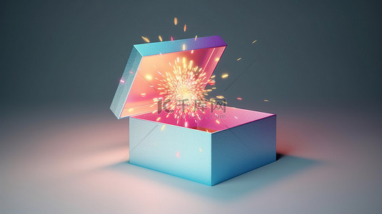 推荐贴片背景图片_惊喜揭晓了带有忠诚奖励的开放礼品盒的 3D 渲染