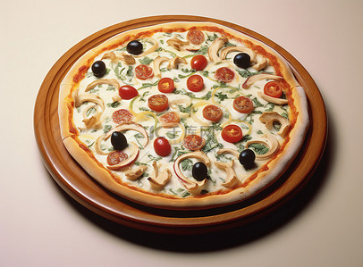 长期食用背景图片_木盘上的可食用披萨