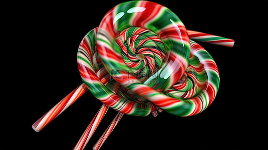 节日彩色圣诞拐杖糖和棒棒糖的 3d 渲染