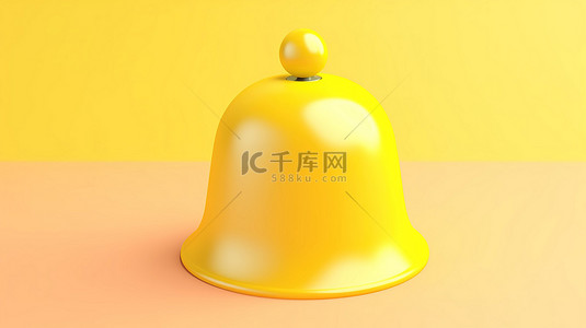 柔和的背景上黄色通知铃的独立 3D 图标