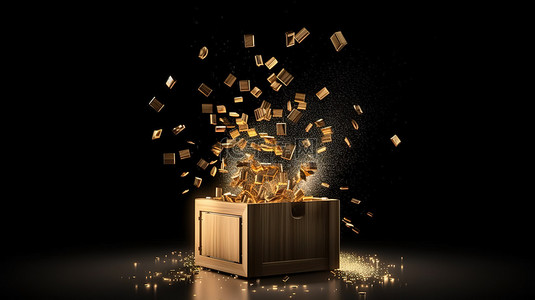 储蓄罐金币背景图片_盒子里硬币爆炸的插图，象征着捐款罐和 3D 储蓄