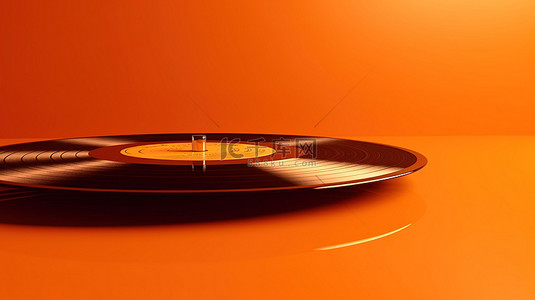 突出显示 3d 黑胶唱片的橙色背景
