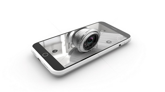白色背景下与手机集成的视频监控摄像头的 3D 渲染