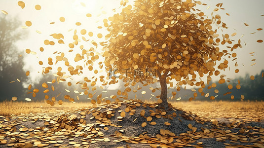 植物发光背景图片_一棵发财树的插图，上面挂着闪闪发光的金币，象征着成功的资金管理