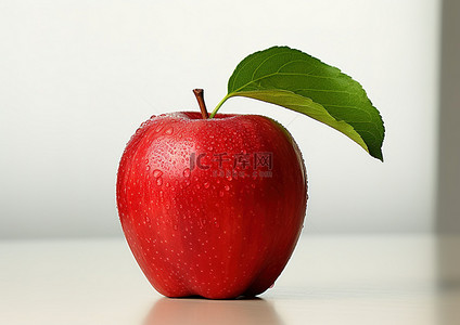 绿叶水滴背景图片_美丽的红苹果与绿叶