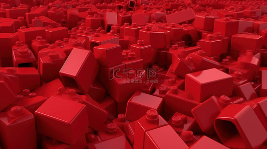 3d积木背景图片_一组红色塑料积木的充满活力的 3D 渲染