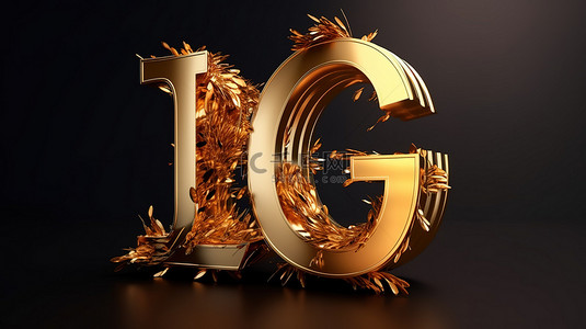 字母 a 到 g 的金色手写脚本字体 3d 渲染