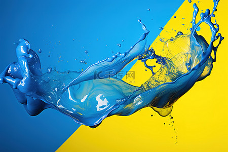 清爽黄色背景背景图片_蓝色和黄色的液体油漆滴