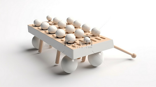 带音乐的玩具背景图片_粘土风格白色木制木琴，带木槌，在白色背景 3D 渲染上展示