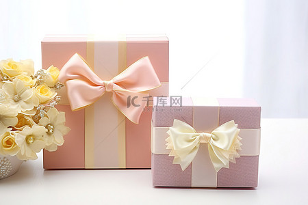 一个漂亮的纸质礼盒，上面有蝴蝶结和鲜花
