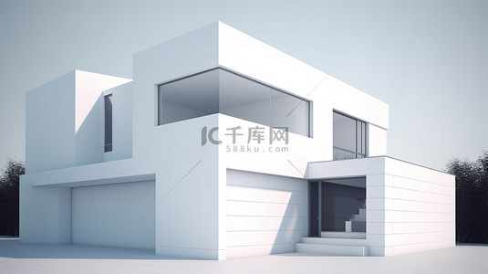 别墅豪宅背景图片_现代豪宅白色 3D 渲染