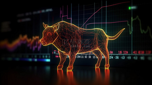 科技感金融背景背景图片_外汇图表中心的照明牛市全息图看涨市场 3D 渲染的光明未来