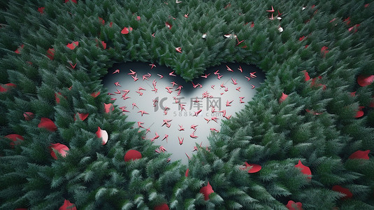 埃尔背景图片_节日心形布局的 3D 渲染，冷杉树枝非常适合圣诞节