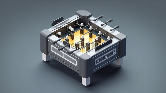 带足球桌的等距街机视频游戏柜的单色 3D 图标