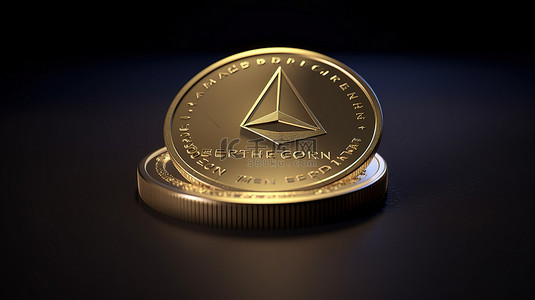 以太坊加密货币金币的 3D 插图