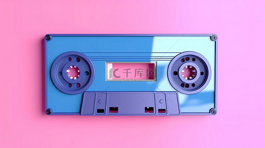 蓝色录音带背景图片_粉色背景增强了 3D 渲染中呈现的蓝色复古录音带的经典感觉