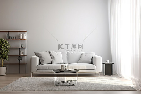 北欧家具沙发背景图片_带灰色沙发的白色和灰色客厅