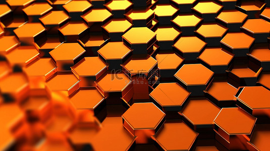 3D 插图中充满活力的橙色六角形蜂窝背景