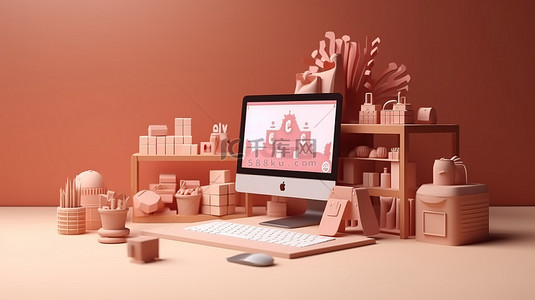 供 ui ux 设计师制作购物网站概念的桌子的 3D 渲染