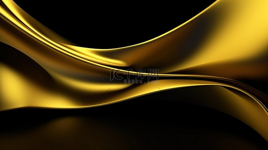 光滑的金黄色抽象背景与 3d 黑色小插图