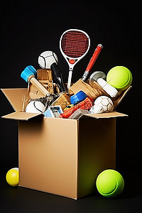 足球背景图片_装有网球拍和其他物品的运动器材盒