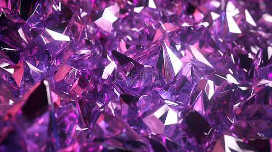 未来派紫色多边形抽象水晶场的 3D 渲染