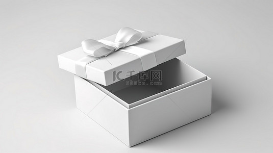 3D 渲染中隔离的带开盖的空白色礼品盒