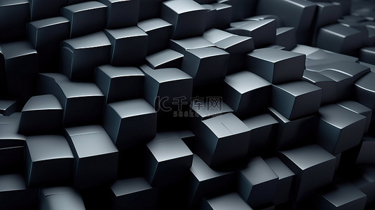 彩色简约几何图案背景图片_立体派海由立方体组成的简约波浪图案 3D 渲染插图