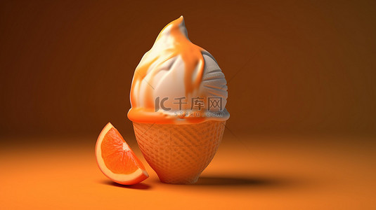 果汁橙色背景图片_3D 渲染的橙色奶油喜悦