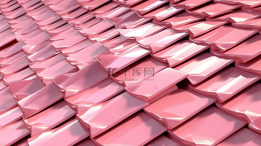 带粉红色钻石瓦的四边形屋顶的 3D 渲染