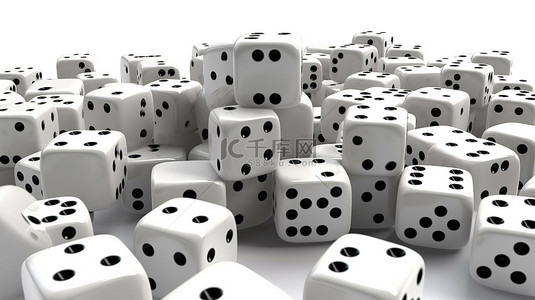 探索赌场游戏世界，在 3D 渲染的原始背景上展示白色游戏骰子立方体的不同方向